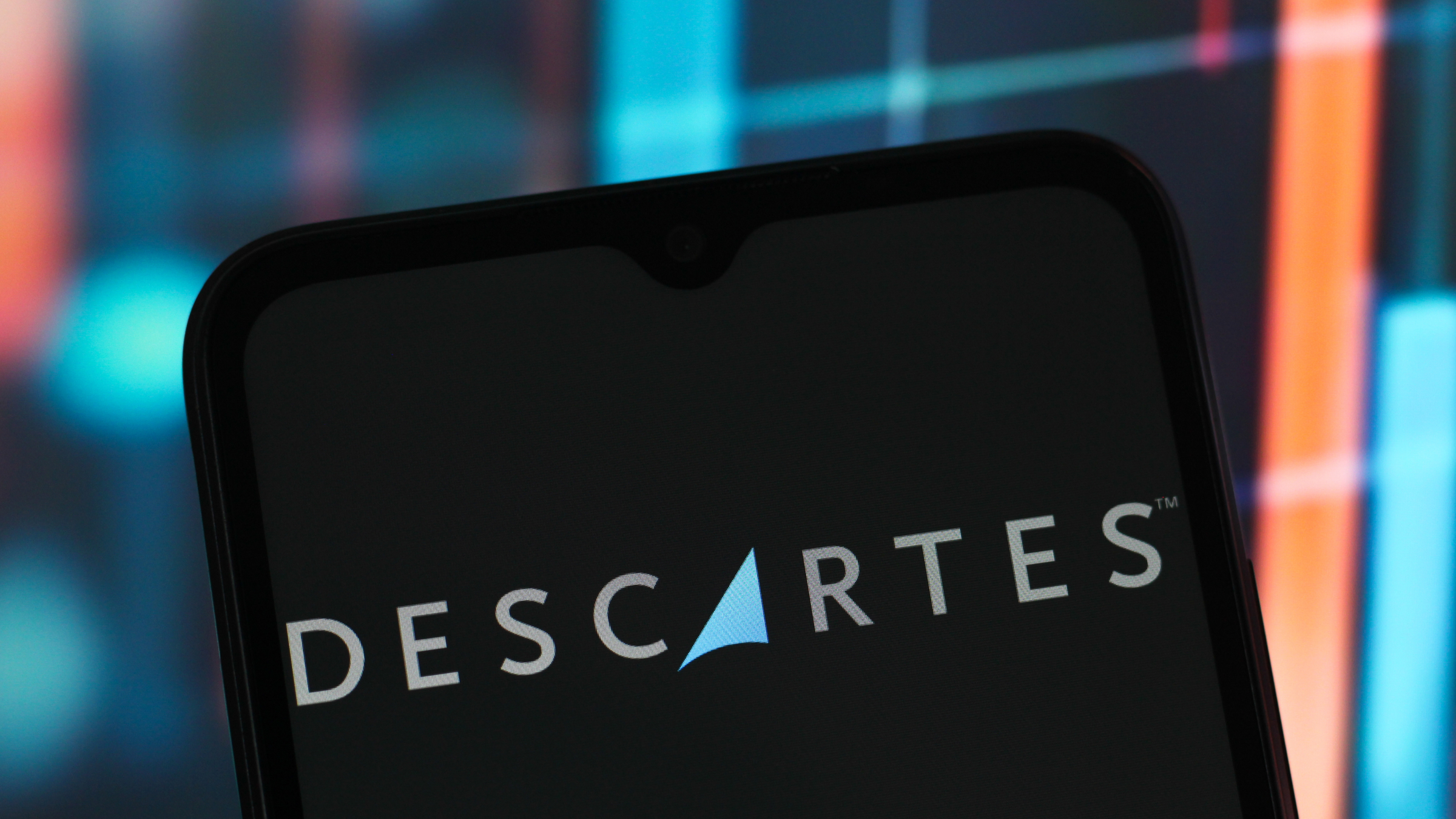 The Descartes Systems Group logo is seen displayed on a smartphone screen.