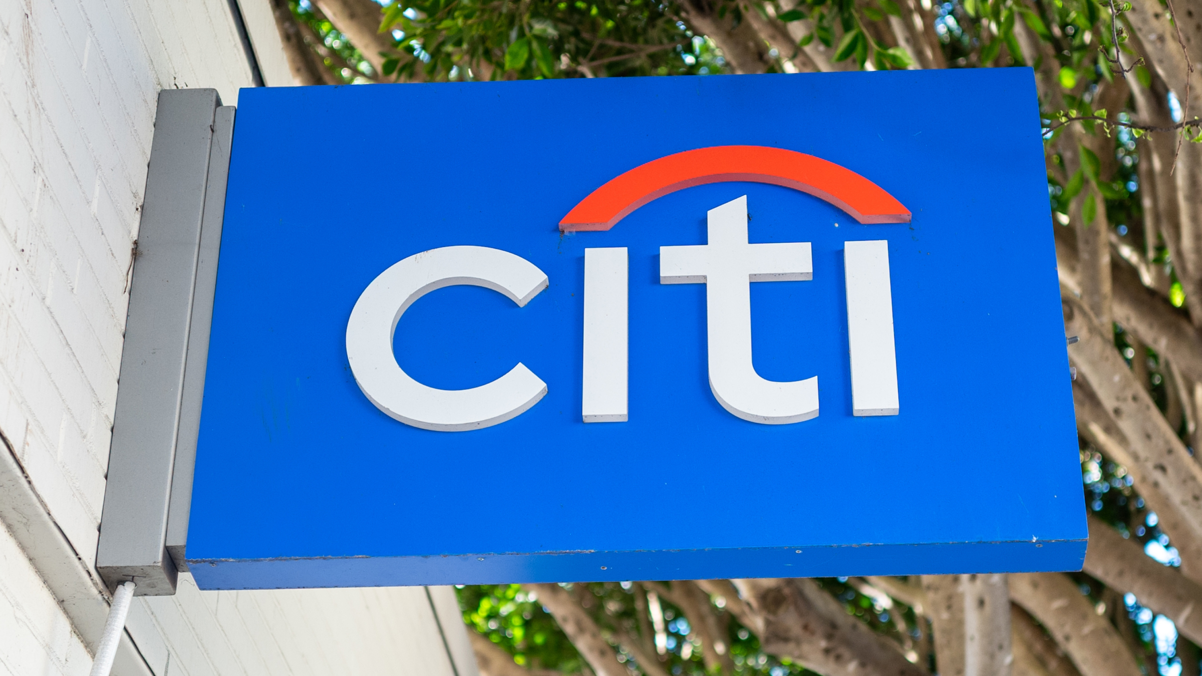 A general view of the Citi logo on a sign.