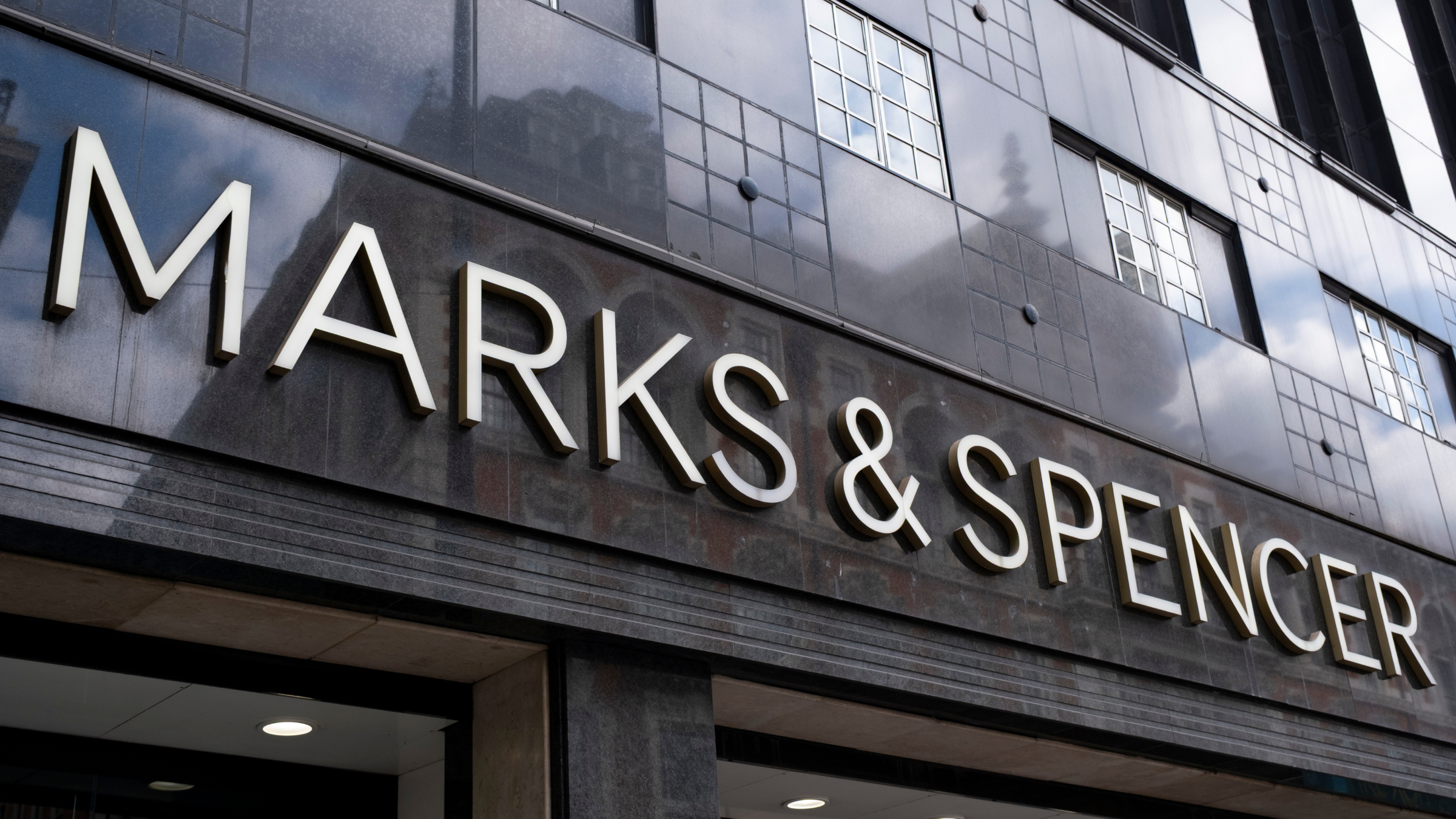 Sign for department store and supermarket chain Marks and Spencer.