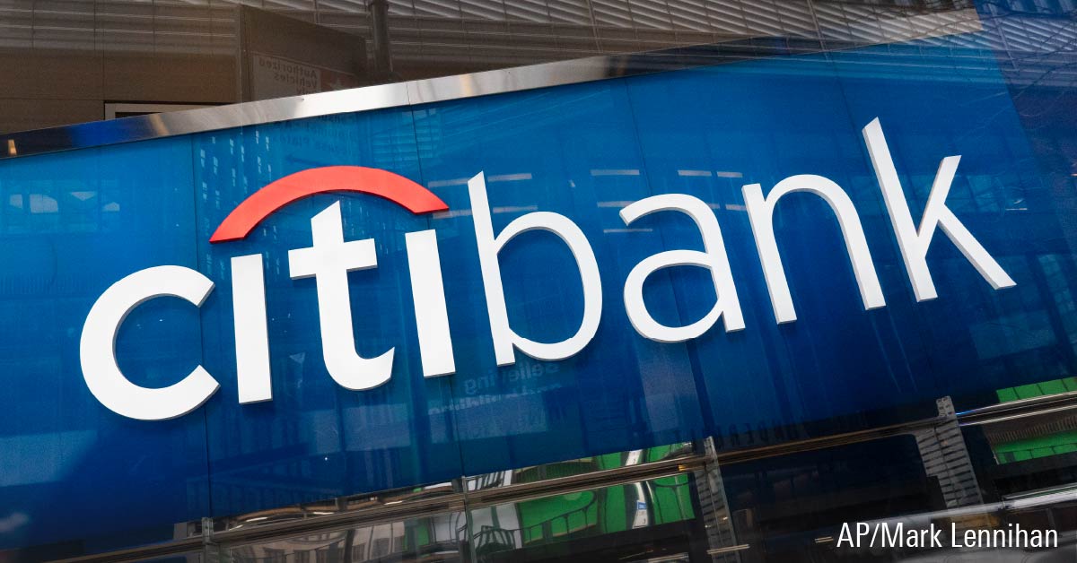 Citibank logo displayed on building.