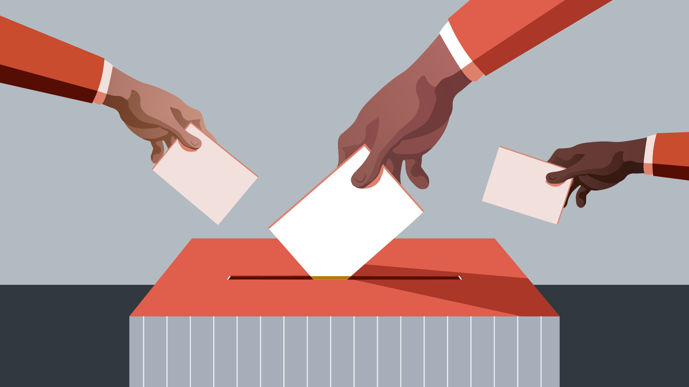 Illustration of hands placing vote in ballot