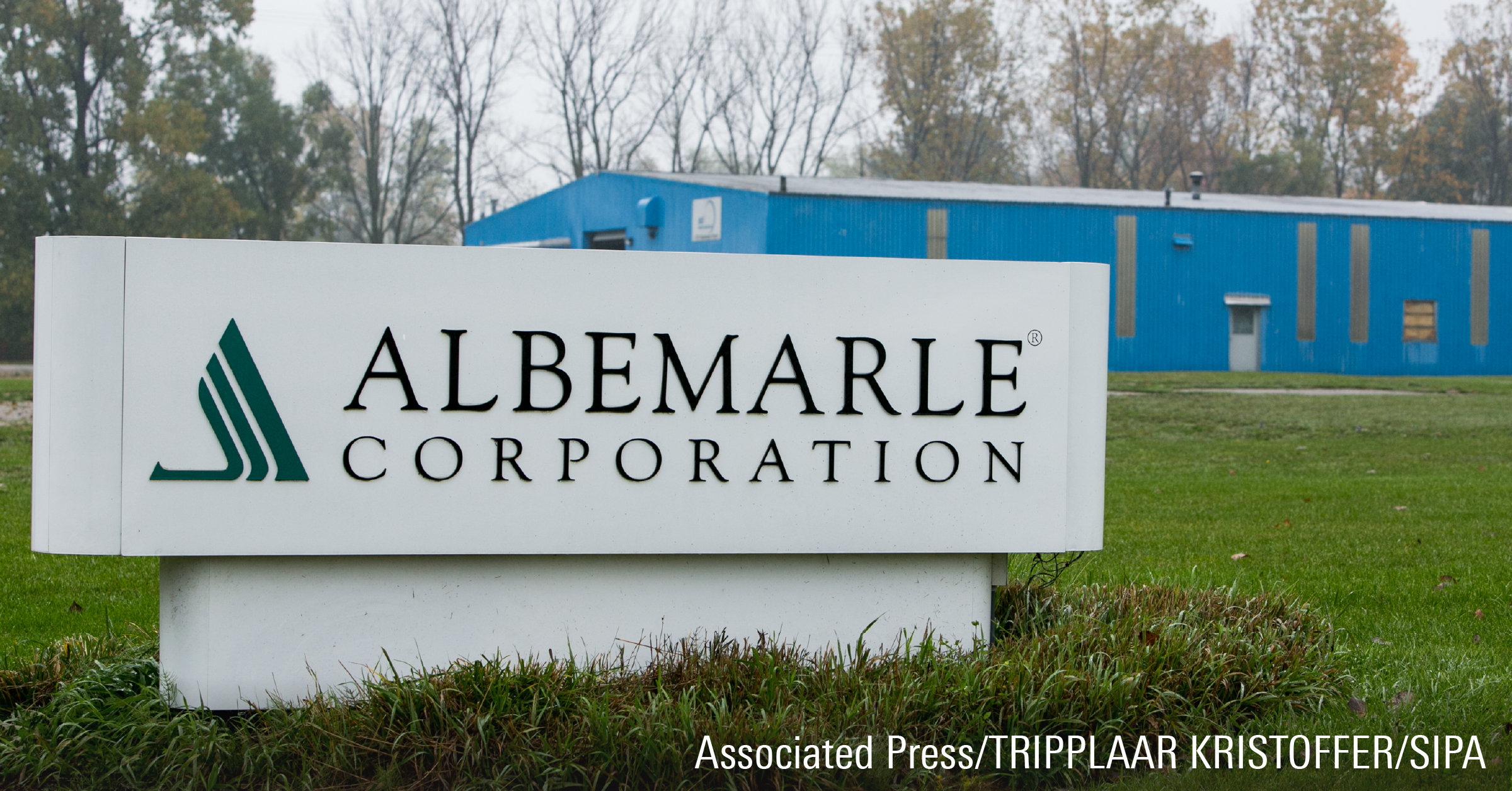 A logo sign outside of a facility occupied by the Albemarle Corporation.