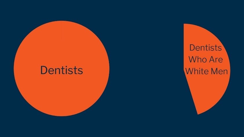 A pie chart representing the percentage of dentists who are white men.