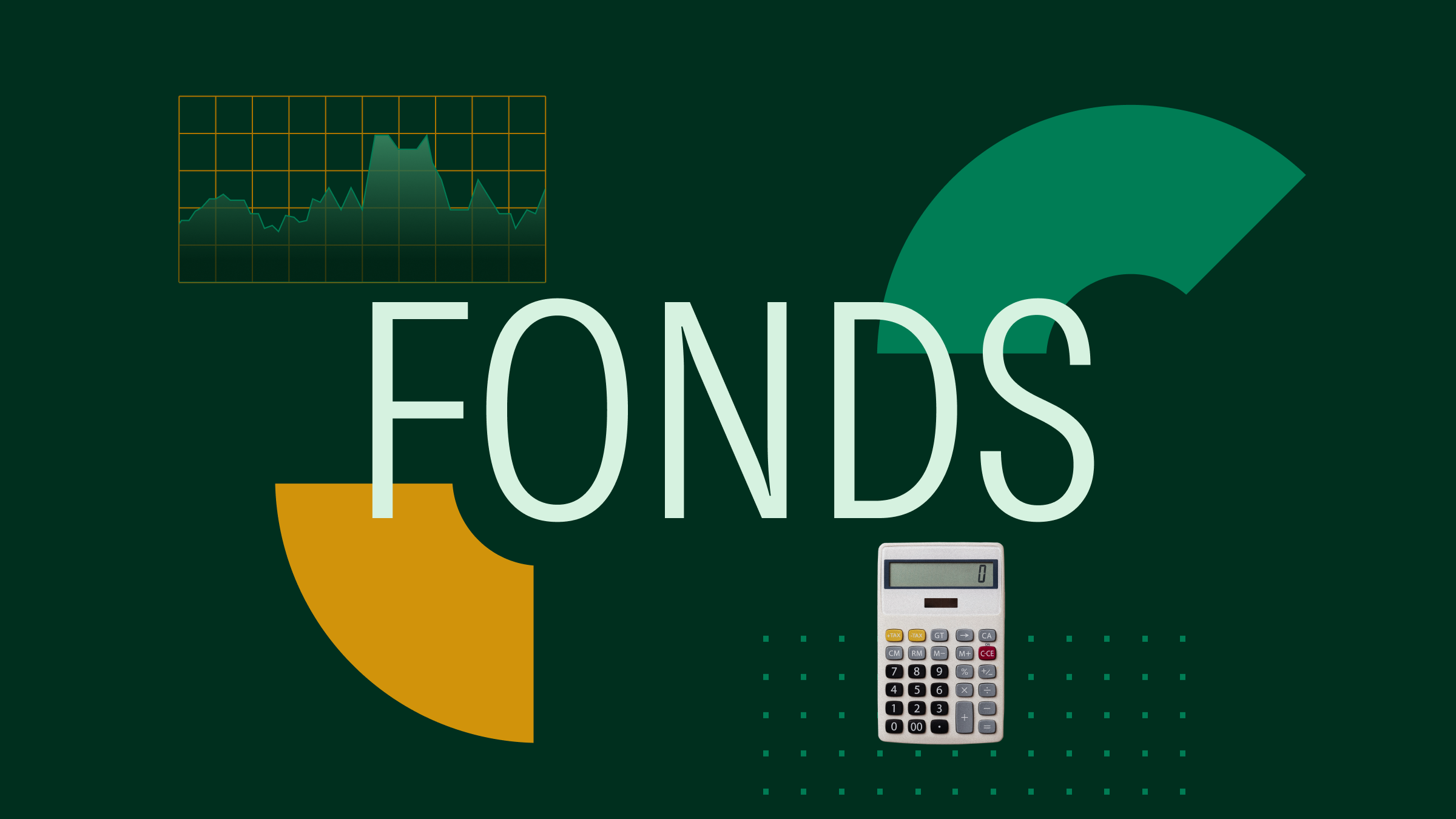 Collage illustration featuring 'Funds' at the center, surrounded by upward and downward-pointing triangles, with images of a building and coins.