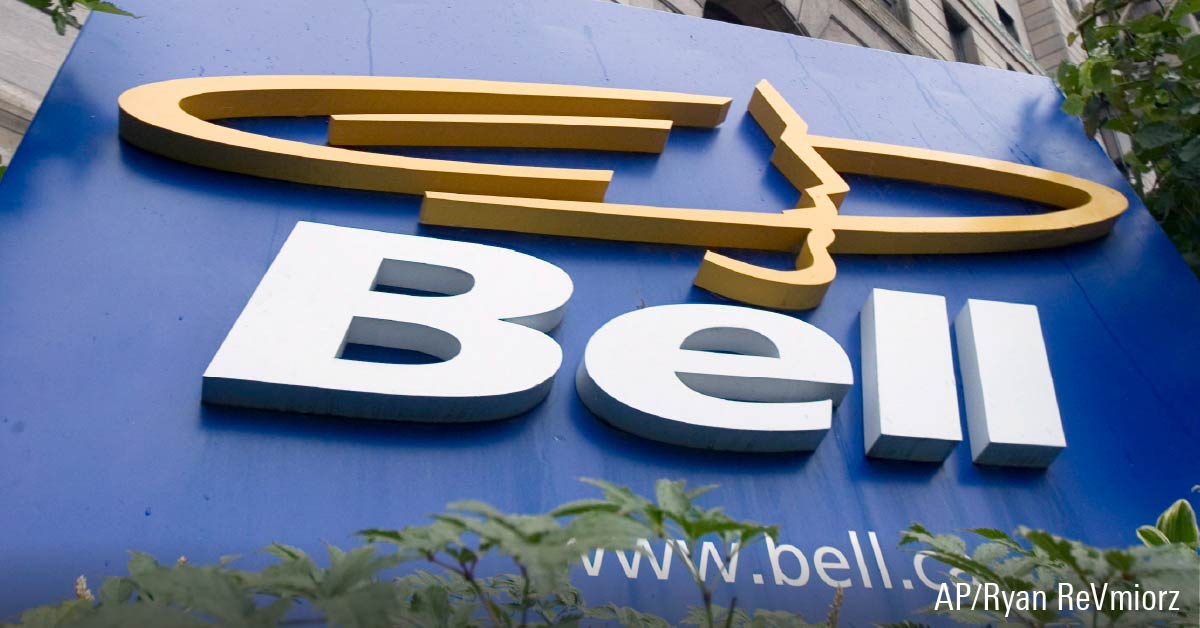 Bell Canada sign outside of office in downtown Montreal.