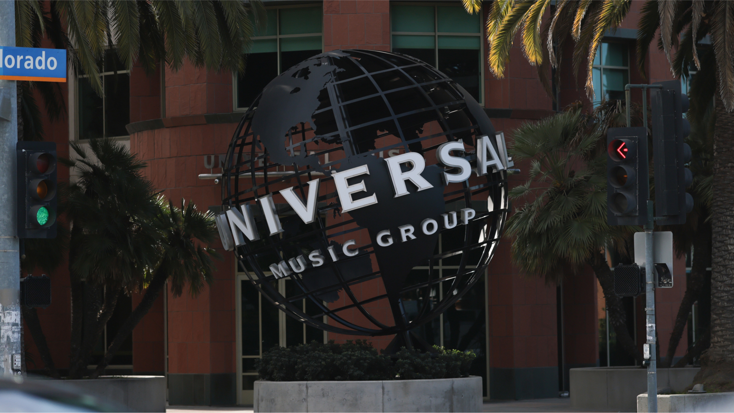 The exterior of Universal Music Group photographed in Los Angeles, California