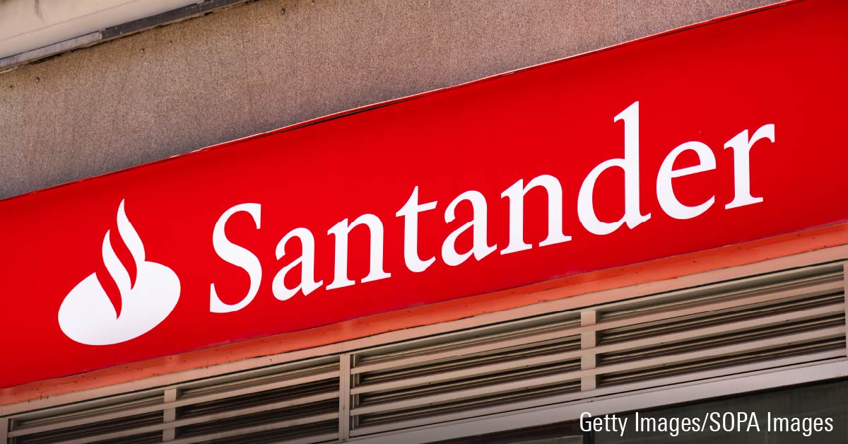 Spanish multinational commercial bank and financial services company, Banco Santander logo in New York City.