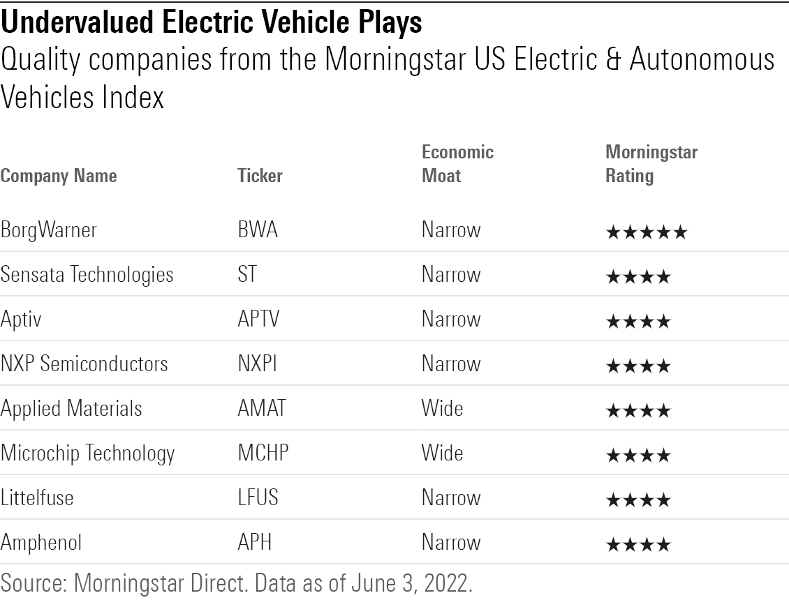 Quality companies from the Morningstar US Electric & Autonomous Vehicles Index
