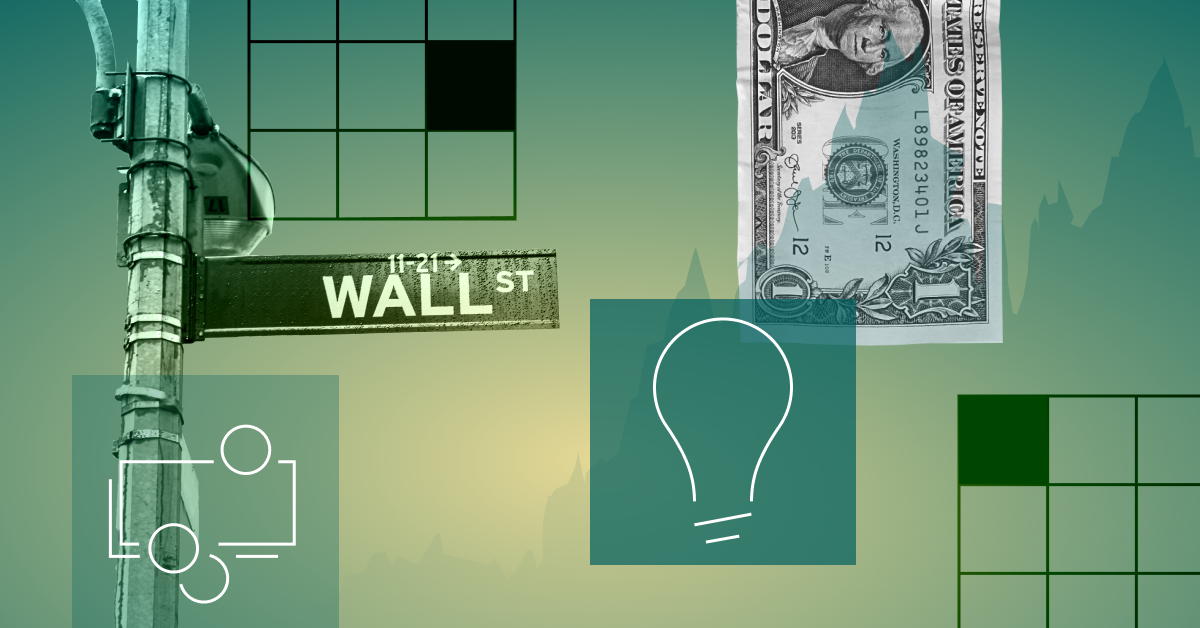 Illustration with a Wall Street sign, a dollar, sector images, and the Morningstar equity style box.
