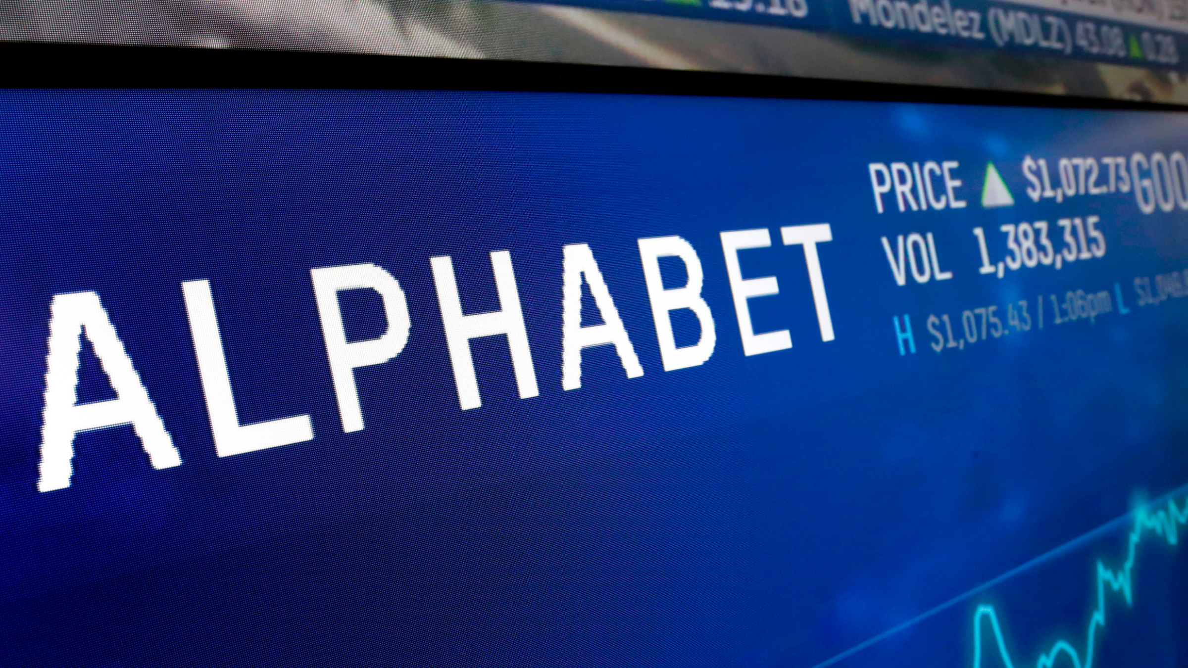 The Alphabet appears on a screen at the Nasdaq MarketSite.