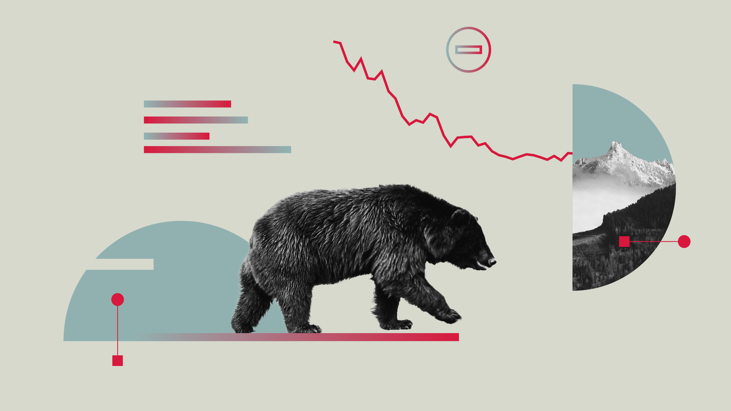 Illustration collage of bear with graphical elements