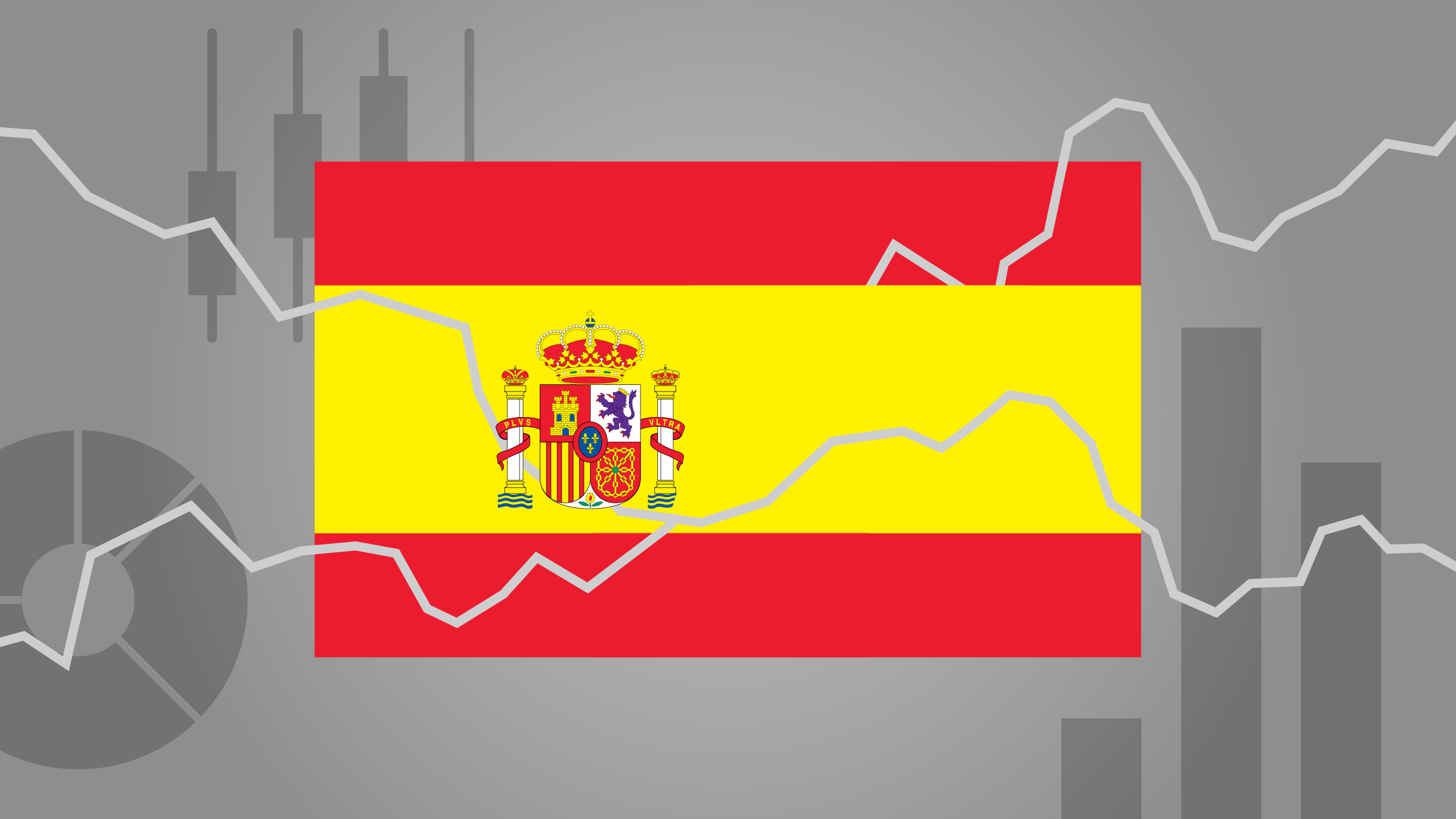 illustration of a flag with chart icons and time series lines.