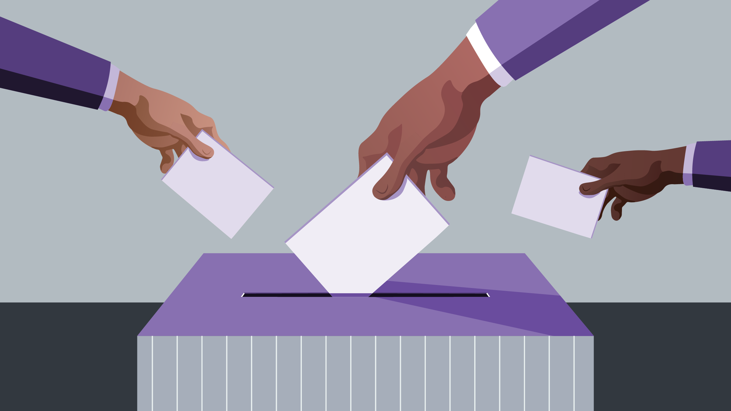 Illustration of hands placing vote in ballot