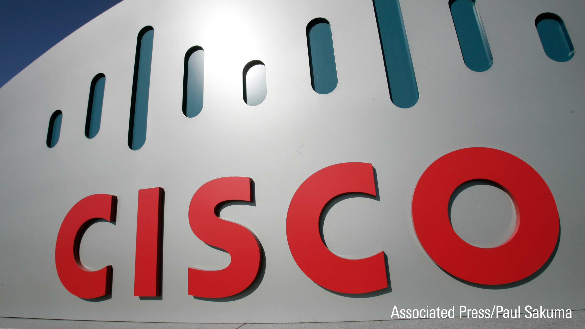 A Cisco Systems sign is shown at Cisco Systems headquarters in San Jose, California.