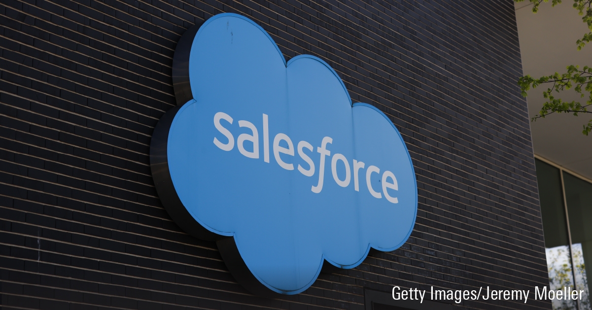 Salesforce logo on building.