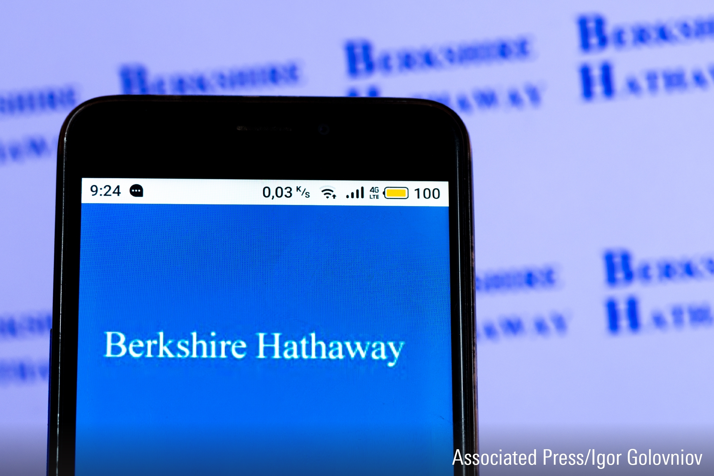 Berkshire Hathaway logo on cellphone.