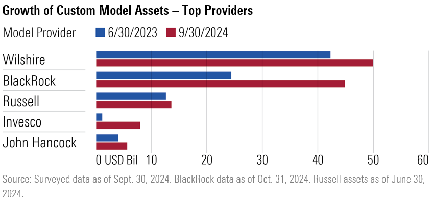 Shows a bar chart of the top five custom model portfolio providers.