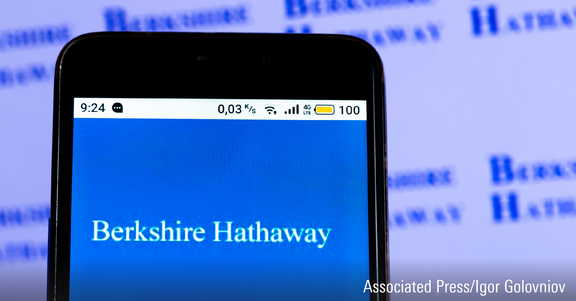 Berkshire Hathaway logo on cellphone.