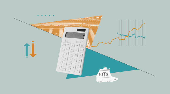 Infografica con grafici lineari e scritta ETF