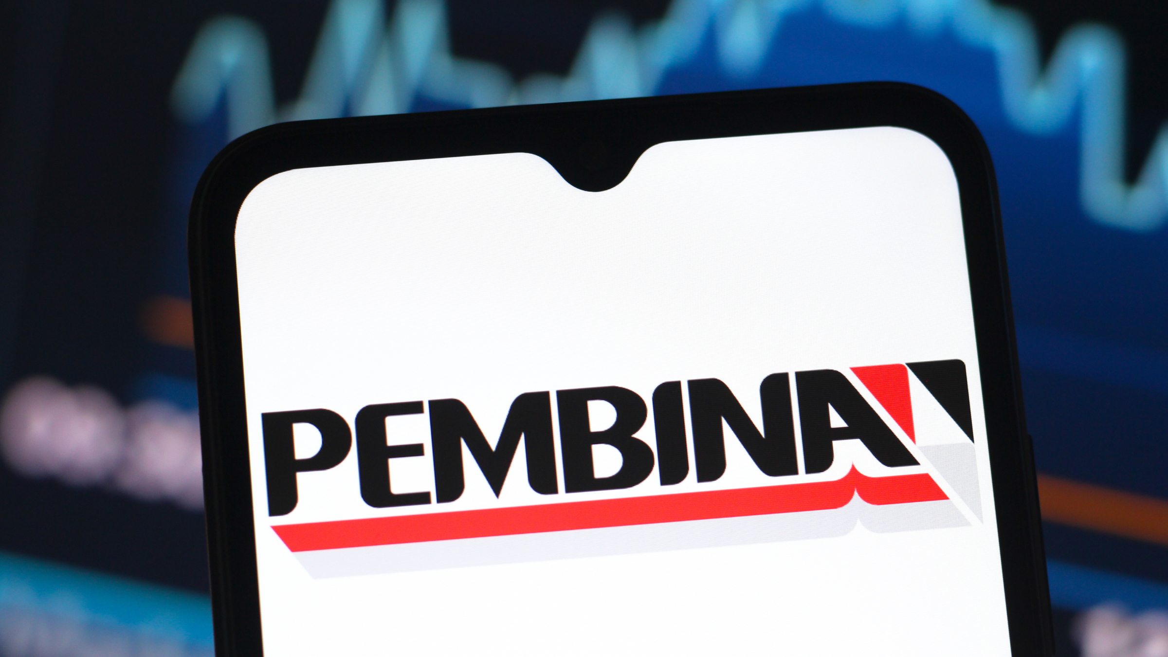 The Pembina Pipeline logo is seen displayed on a smartphone screen.