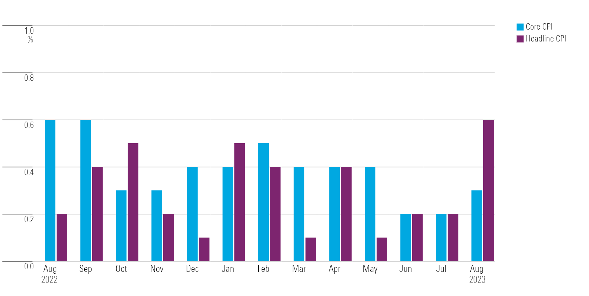 Bar chart showing consumer price index month-over-month changes.