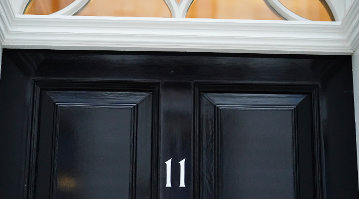 Number 11 Downing St's front door, ahead of the UK 2024 Budget