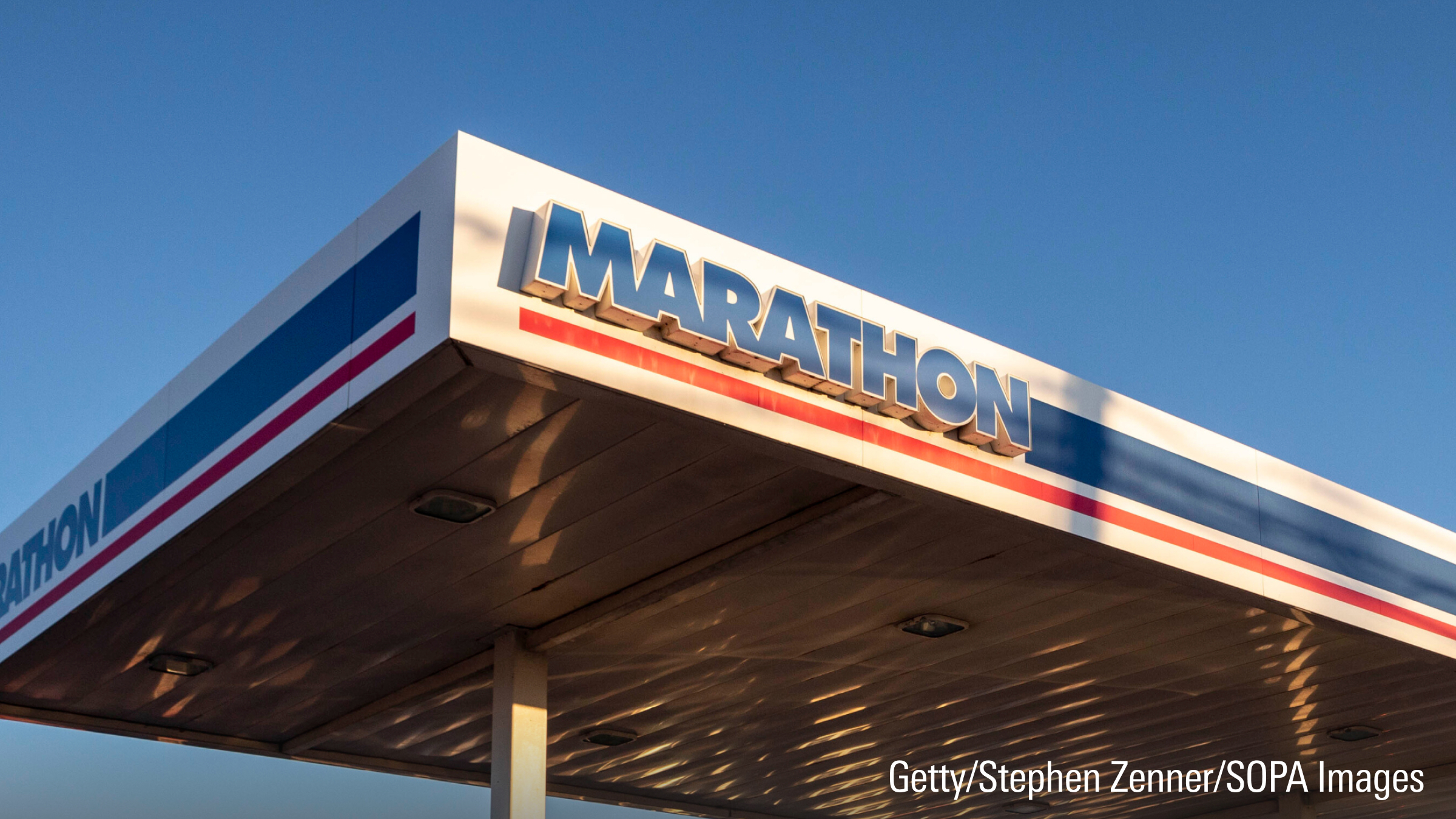 Marathon logo seen at a petrol station in Ohio.