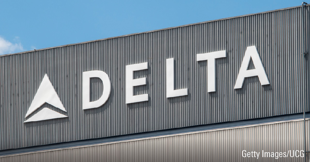 Delta airline logo on their building at the airport in Bloomington, Minnesota.