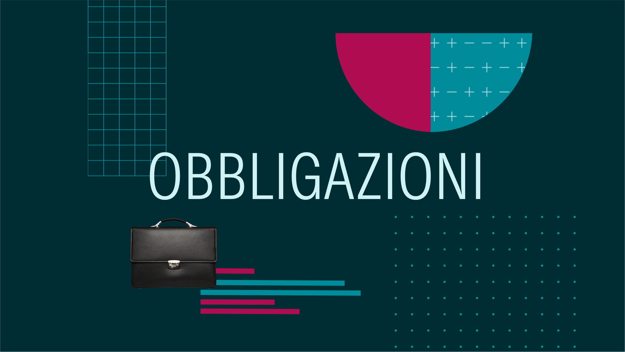 Illustrazione con il testo "Obbligazioni"al centro e degli elementi grafici intorno