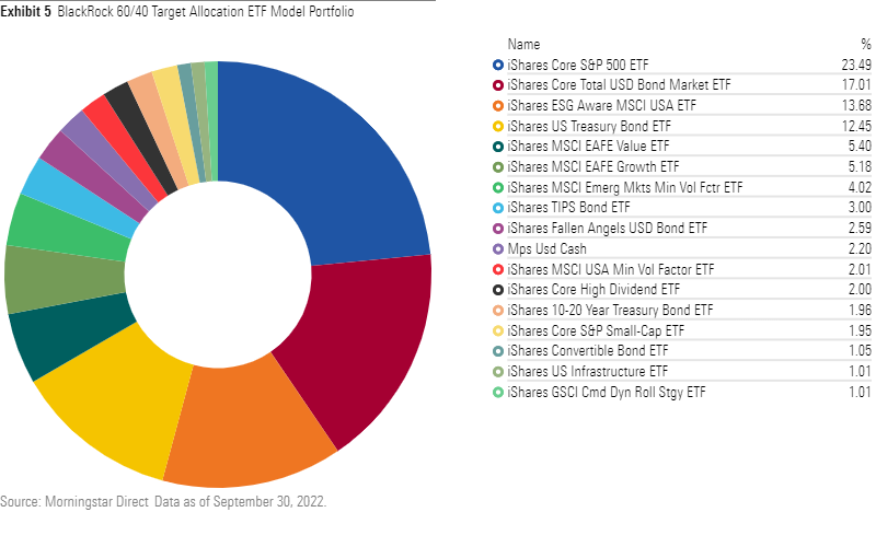 Pie chart showing the underlying holdings and weightings of the BlackRock model portfolio.