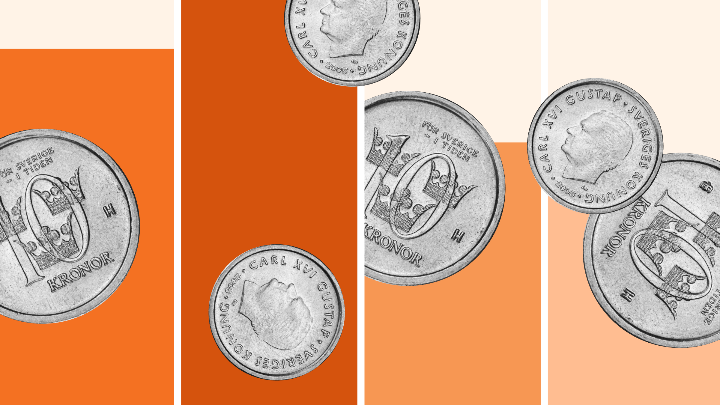 Illustration with coins floating over bar graphs