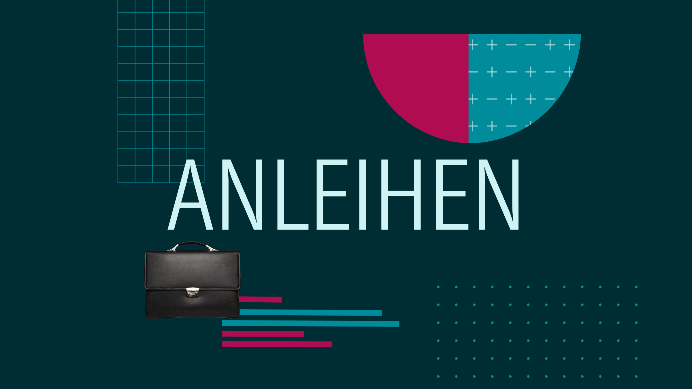 Collage illustration with the text "Anleihen" at the center and a portfolio and graphical elements in the background.