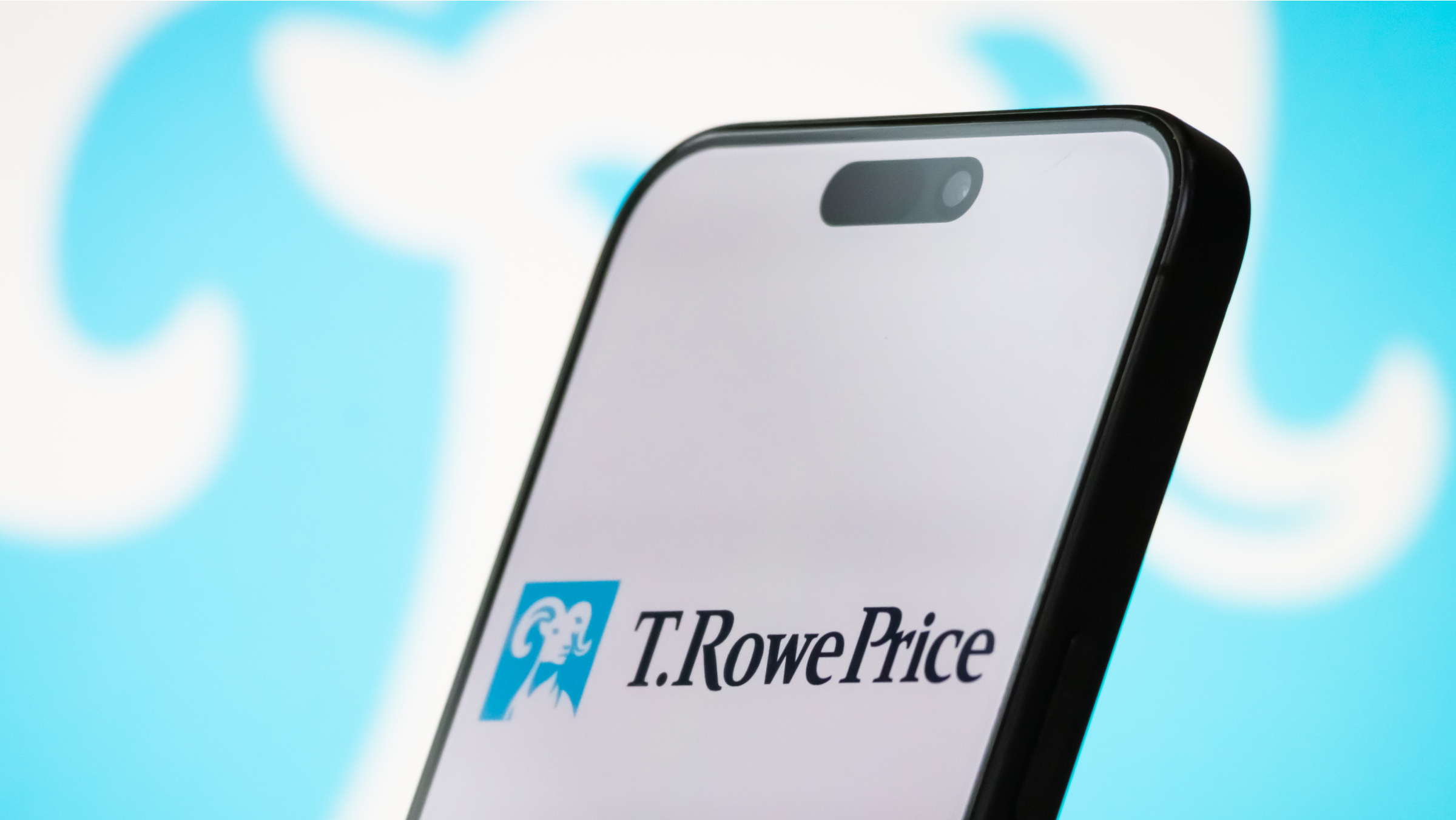 The logo of T. Rowe Price Group, Inc. is displayed on a smartphone screen.