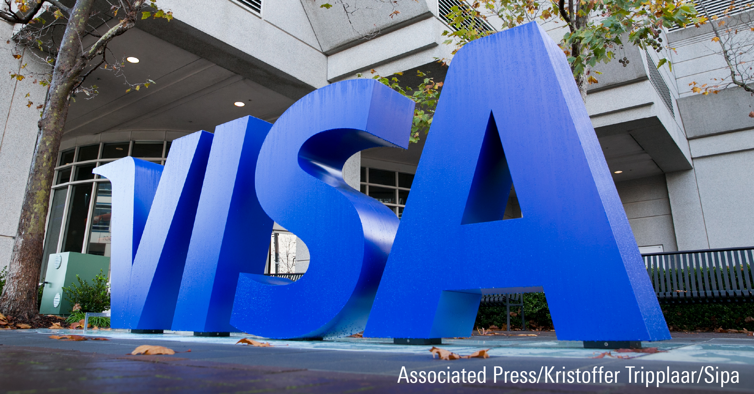 A logo sign at the headquarters of Visa Inc.