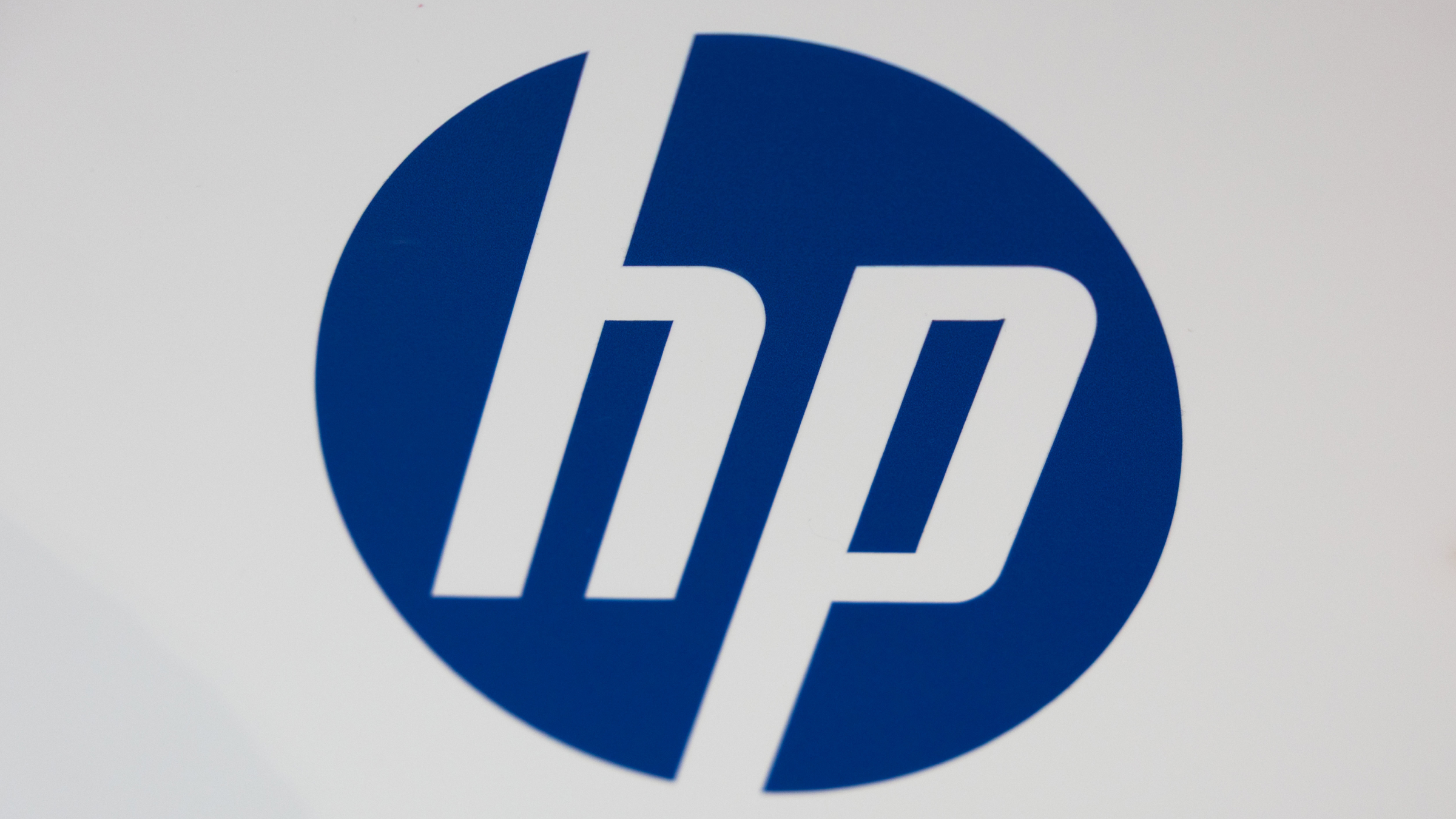 The HP logo is on display on a sign at an International Broadcasting Convention.