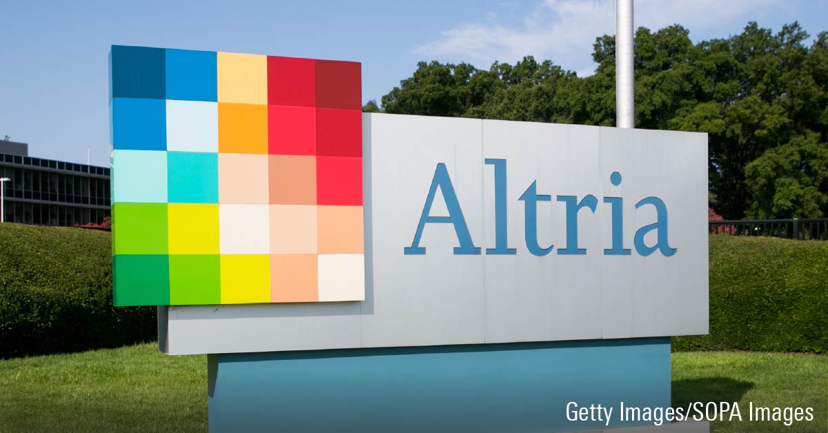 A logo sign outside of the headquarters of Altria Group, Inc.
