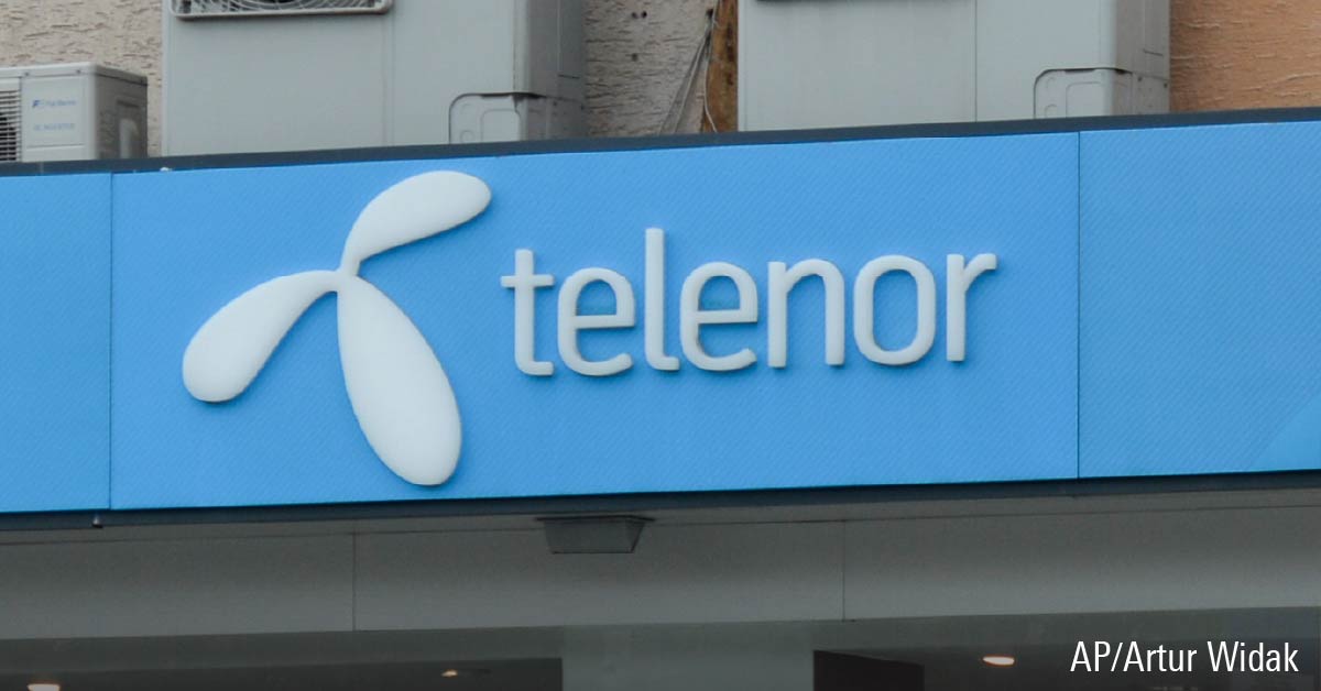 Telenor logo displayed above shop in Sofia city center in Bulgaria.