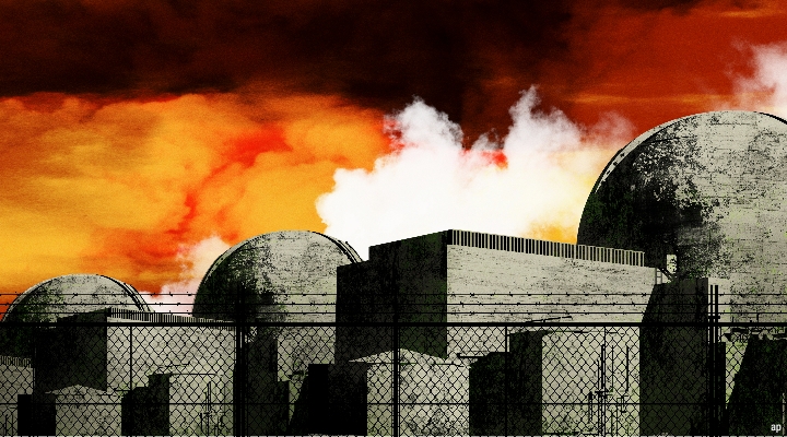 A photo illustration of a nuclear power plant.
