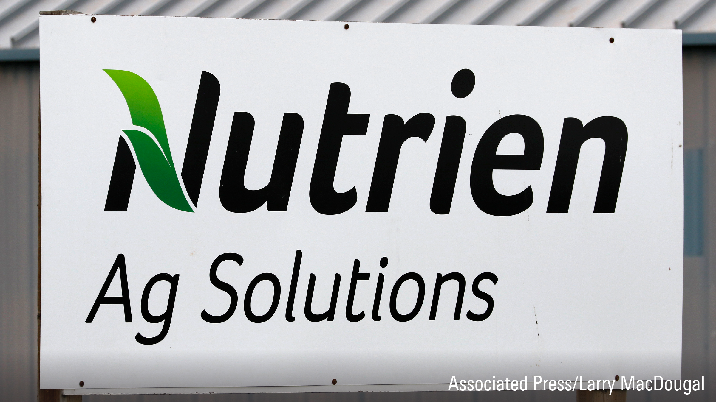 Signage at a Nutrien fertilizer plant location near Carseland, Ab.