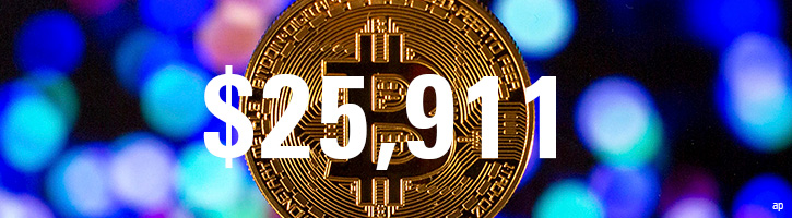 Illustration of bitcoin, with the number $25,911 overlayed