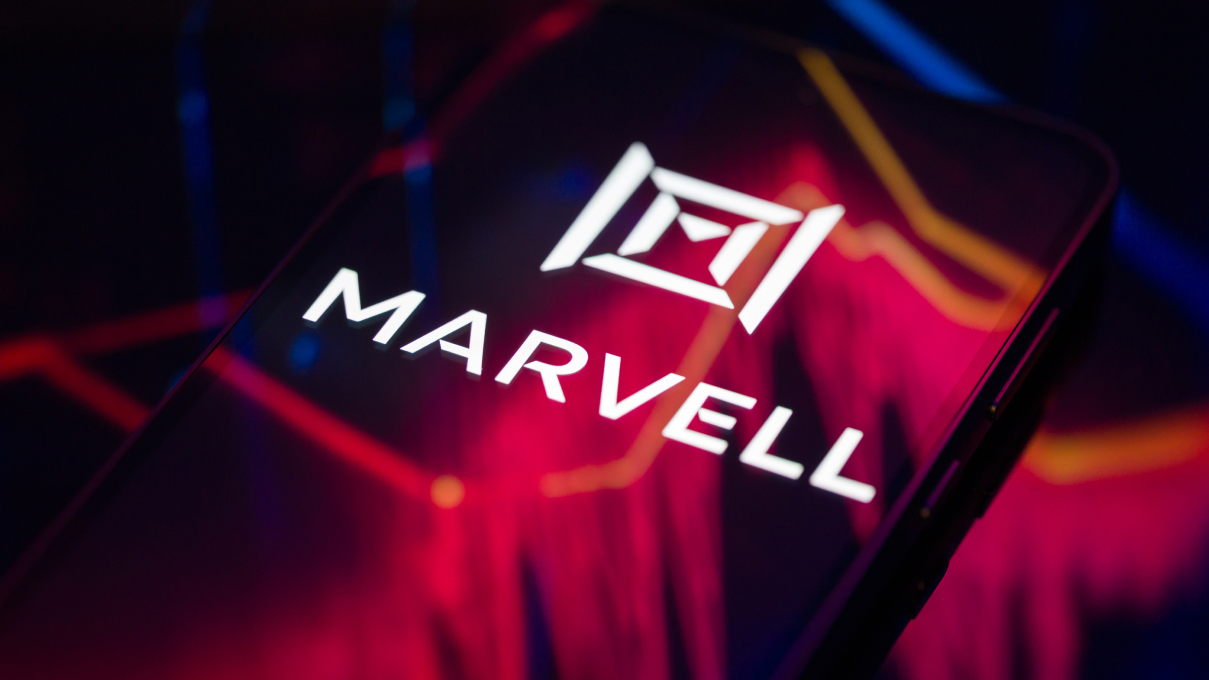 The Marvell Technology logo is displayed on a smartphone screen.