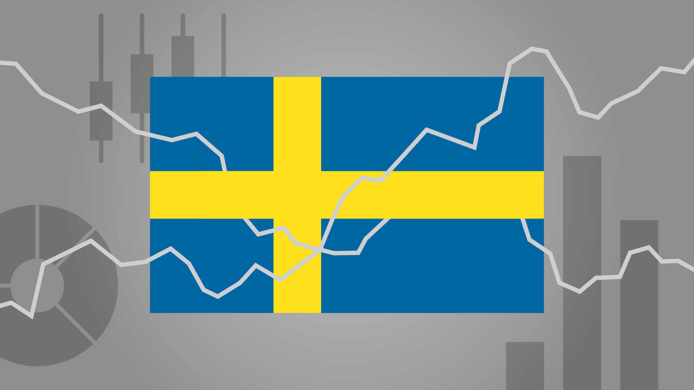 illustration of a flag with chart icons and time series lines.