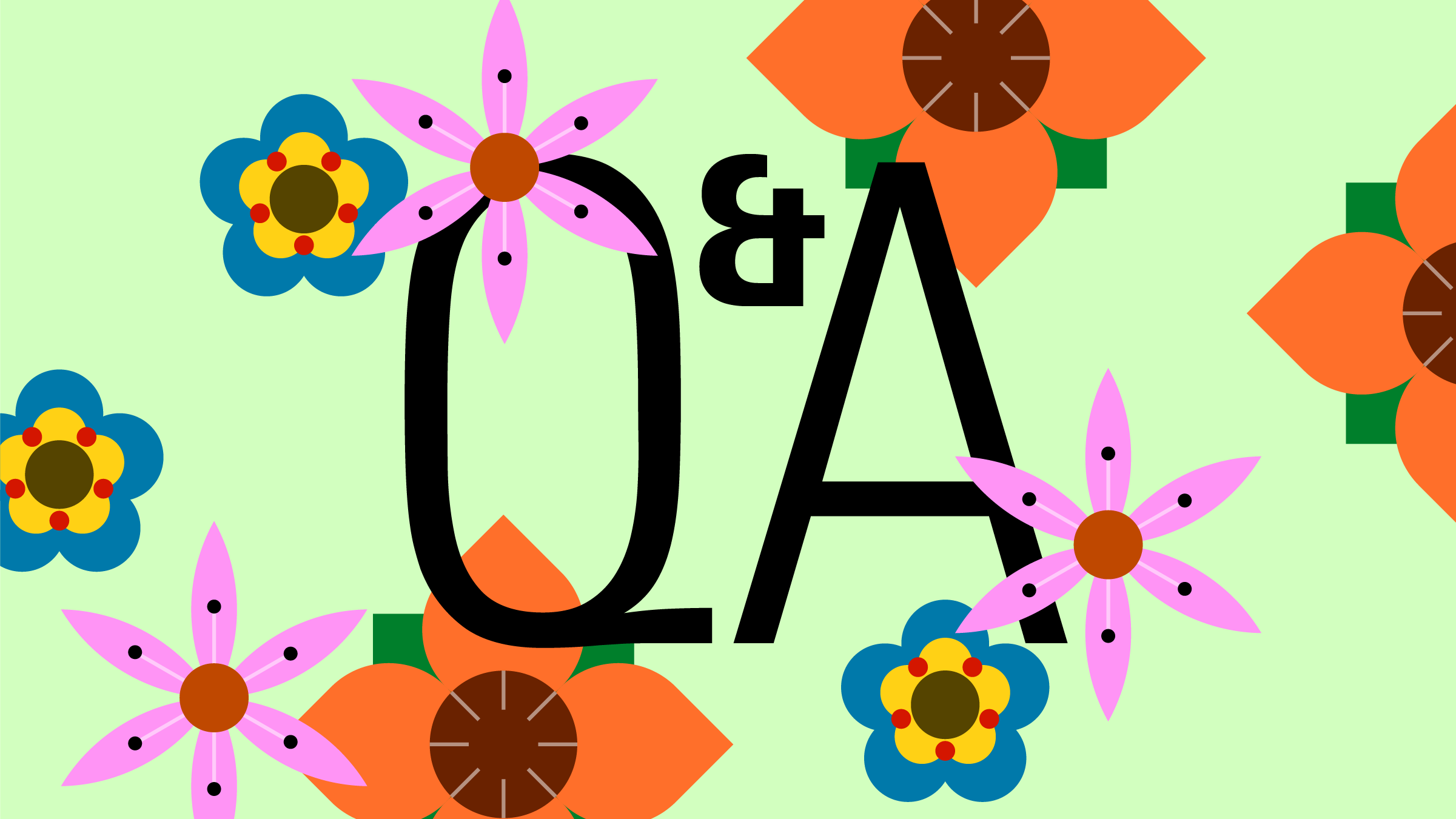 Illustration of various colorful flowers with the title "Q&A" at the center.