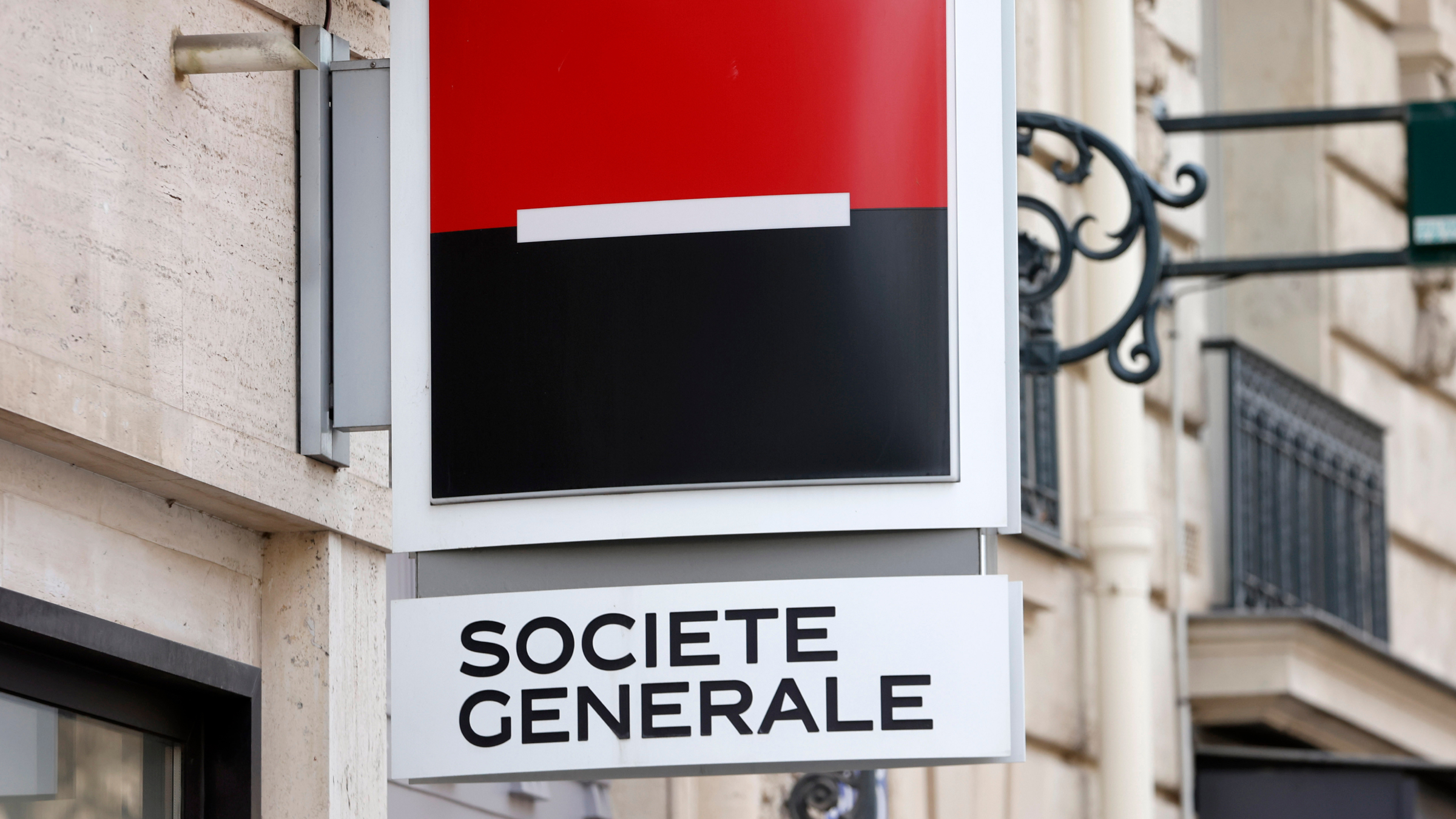 The logo of Societe Generale is seen on the facade of a building.