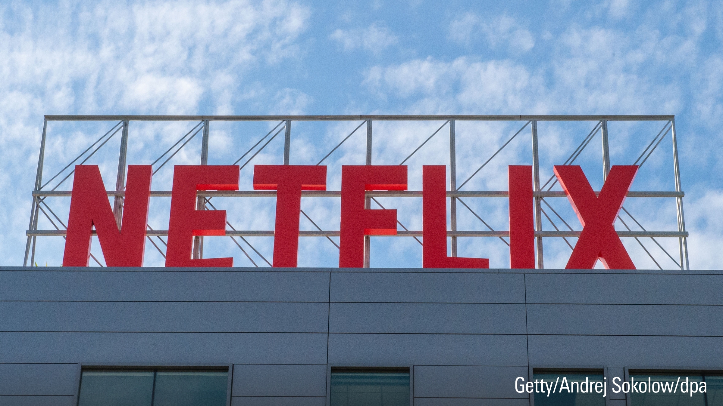 The Netflix logo on a building that belongs to the video streaming provider.