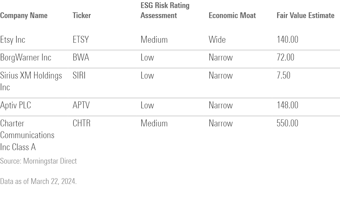 5 cheap sustainable stocks with their esg risk assessment, economic moat, and fair value estimate.