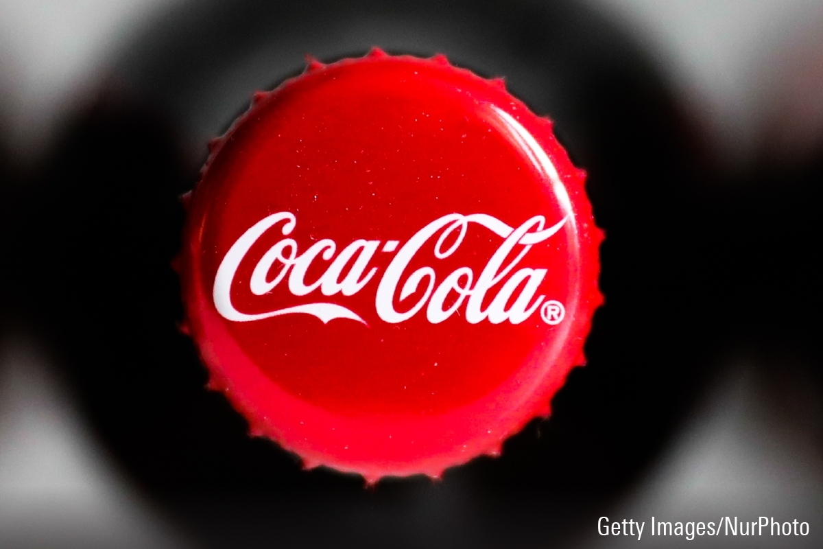 Red Coca-Cola logo bottle cap on October 8, 2020 in Krakow, Poland