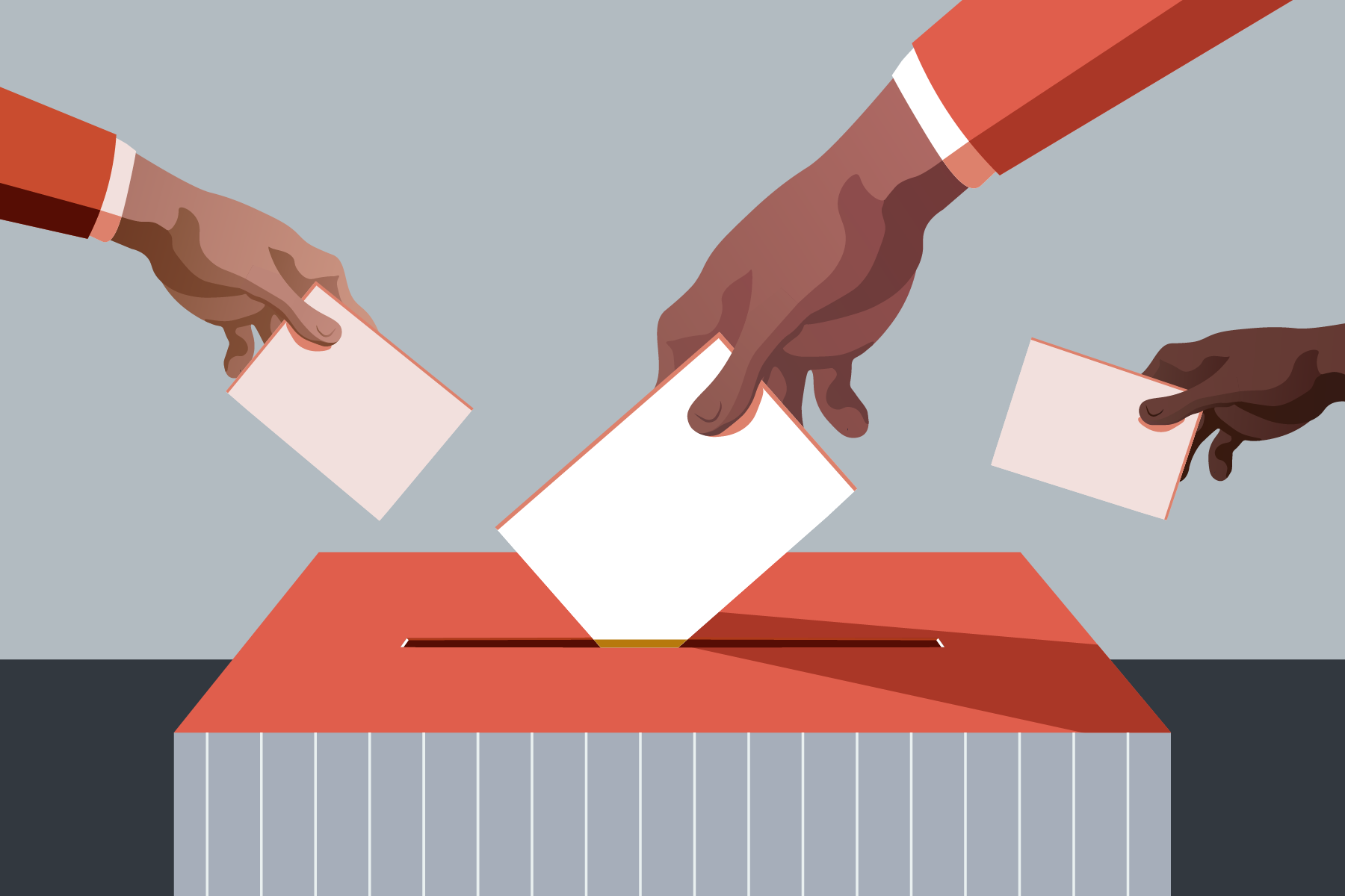 Illustration of hands placing vote in ballot