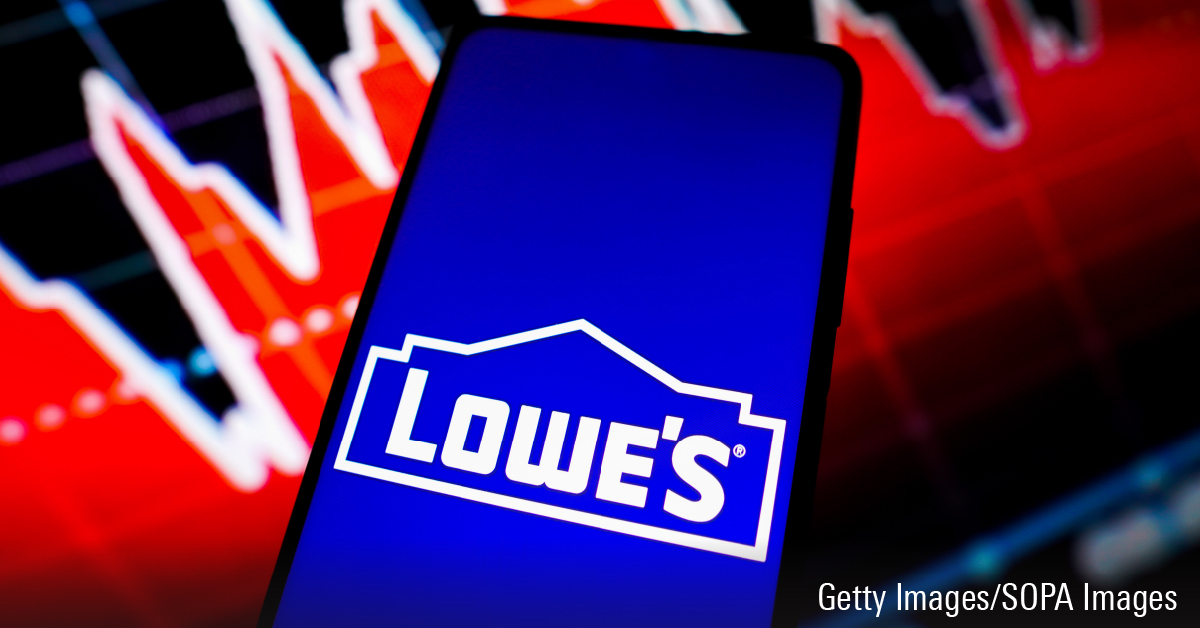 In this photo illustration, the Lowe's Companies Inc. logo seen displayed on a smartphone screen.