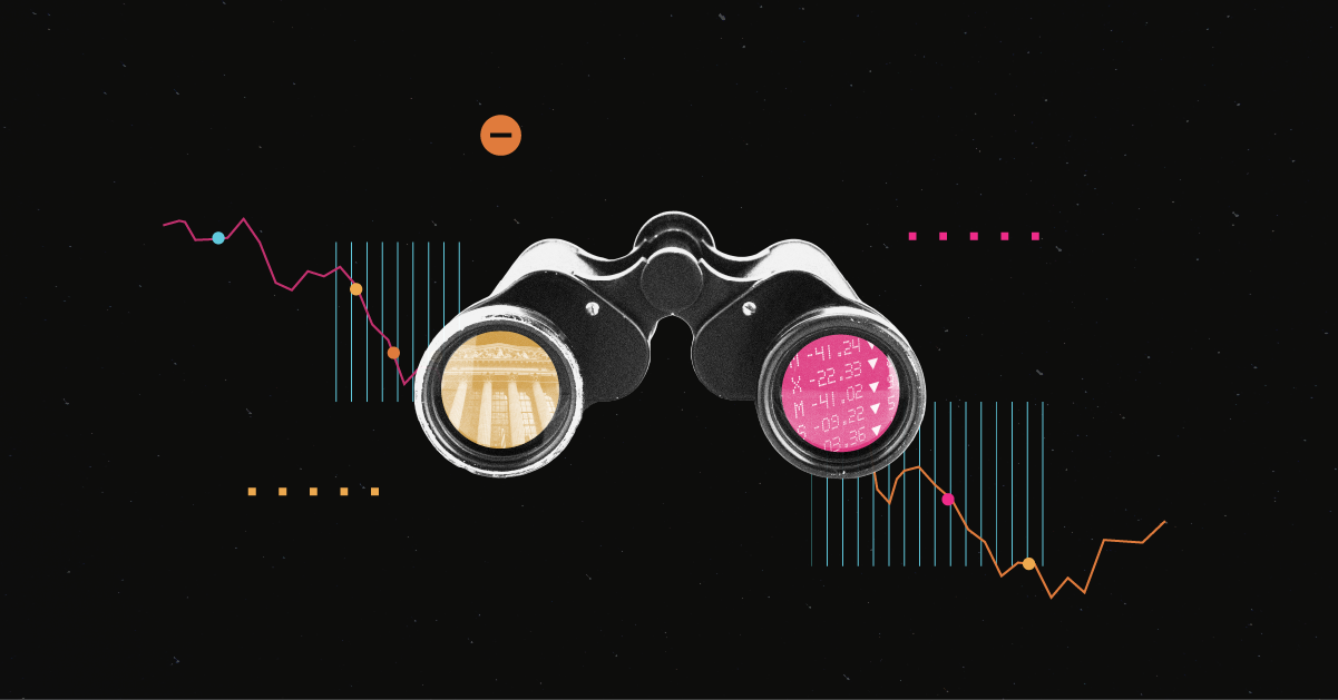 Ilustración de unos prismáticos que se acercan a los resultados del mercado